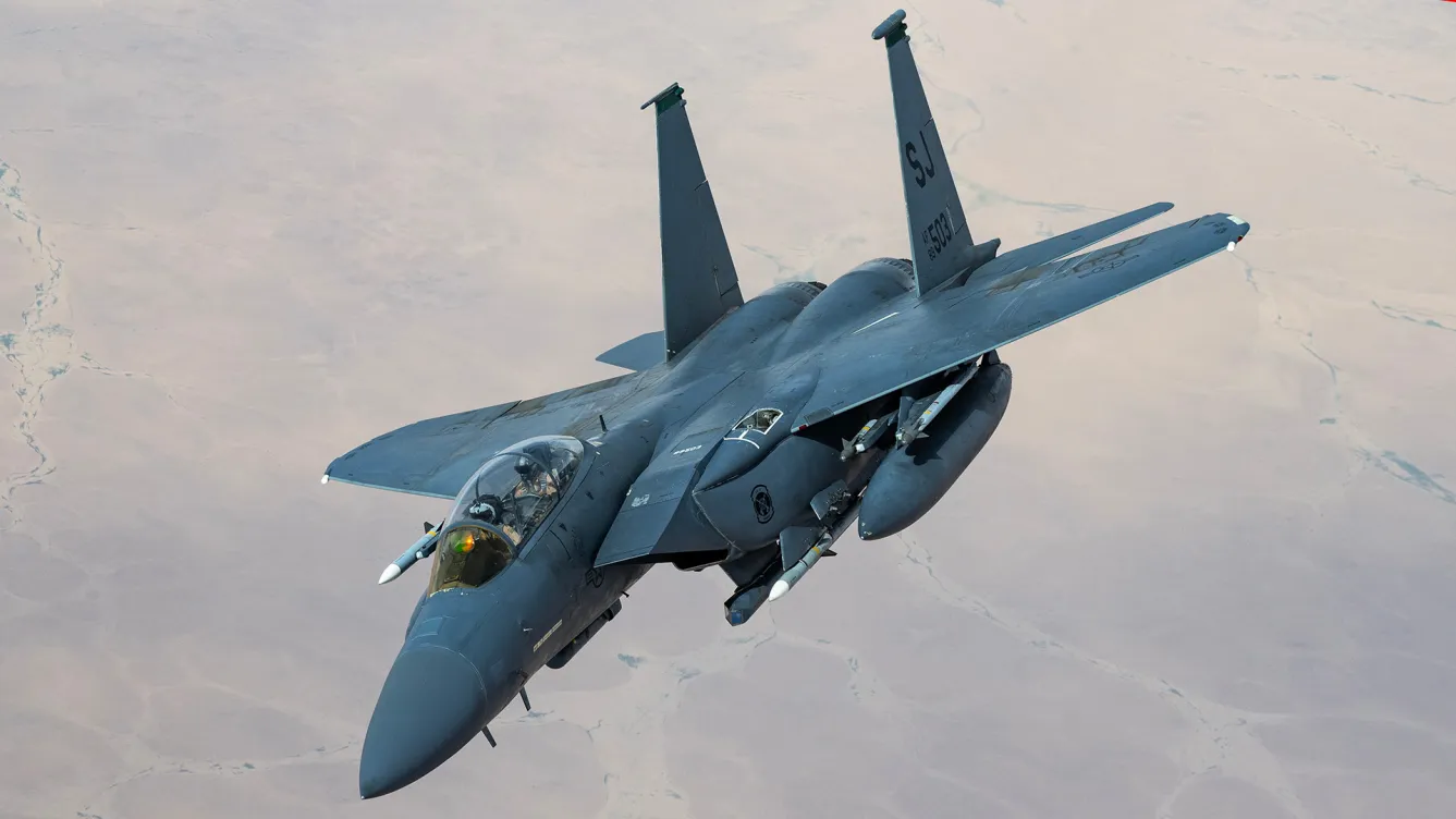 A US F-15E Strike Eagle operates over the Middle East.