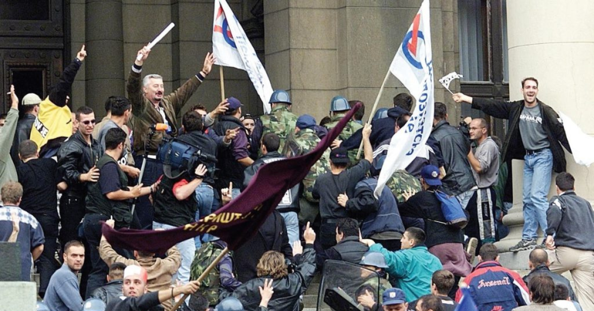 The Yugoslav federal parliament protest in Belgrade, 5 October 2000.